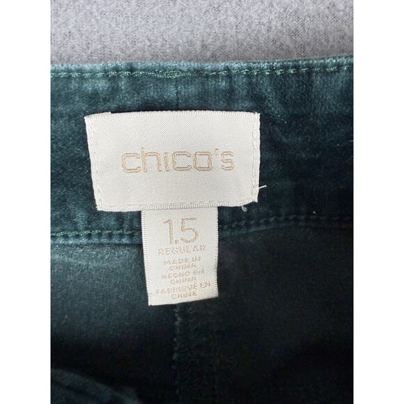 Chico's Pants Womens 1.5 Green Velvet Embellished Rhinestone Straight - Picture 3 of 7